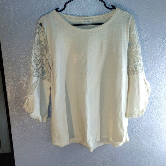 Cream 3/4 Bell Sleeve Embroidered Lace Umgee Top L - Picture 1 of 5